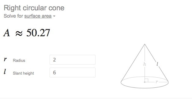 A right cone has a slant height of 6 and a radius of 2. what is it's surface area-example-1