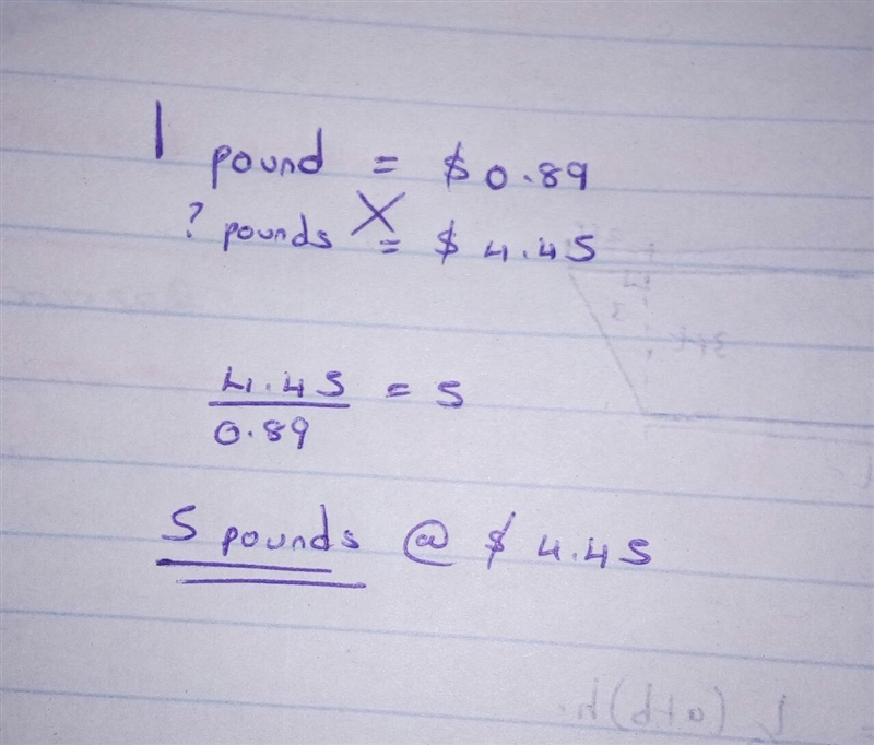 Diego brought cookies that cost $0.89 per pound. He paid $4.45 for the cookies. How-example-1