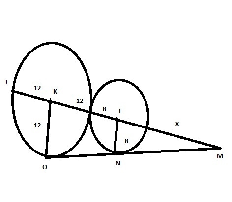 OM is a common external tangent to circles K and L at poinys O and N, respectively-example-1