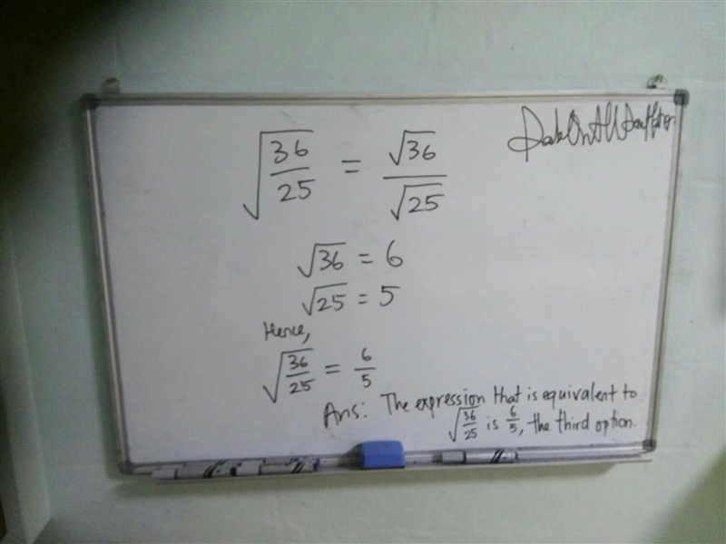 Which expression is equivalent to sqrt36/25-example-1