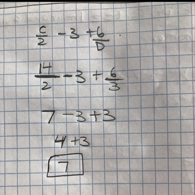 Please help me with this math problem Evaluate C/2 - 3 + 6/D when c=14 and d=3-example-1