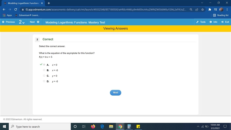 The function f(x) = ln x, has a asymptote at-example-1