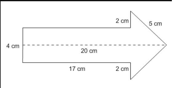 In the figure, the dashed line divides the arrow in half. What is the total area of-example-1