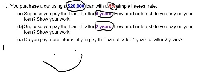 1. You purchase a car using a $20,000 loan with a 5% simple interest rate. (a) Suppose-example-2