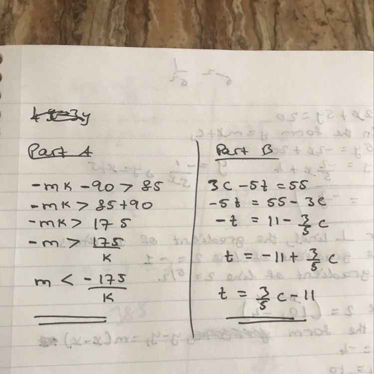 (02.07 HC) Part A: Solve -mk - 90 > 85 for m. Show your work. (4 points) Part B-example-1