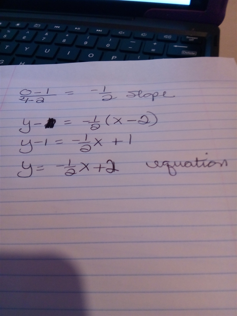 Slope intercept of (2,1) and (4,0)-example-1