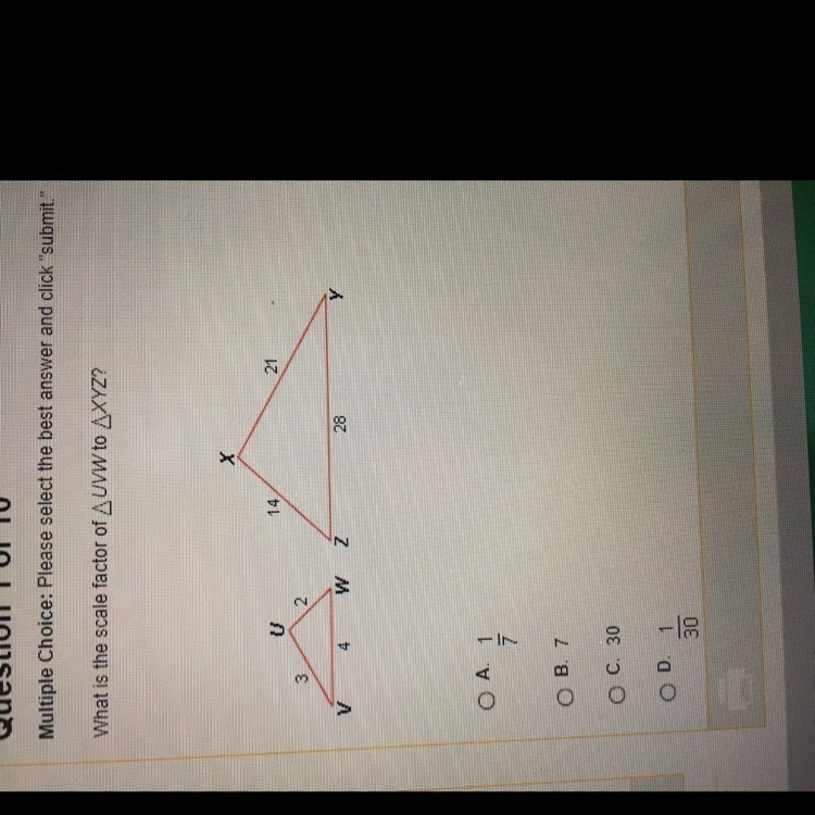 What is the scale factor of UVW to XYZ?-example-1