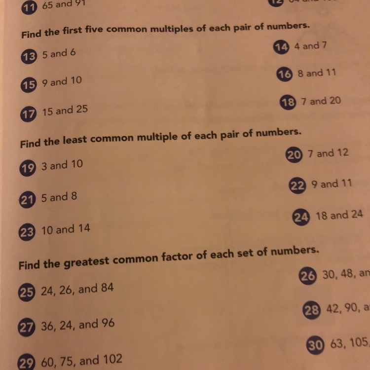 Find the first five common multiples of each pair of numbers (Number 20)-example-1