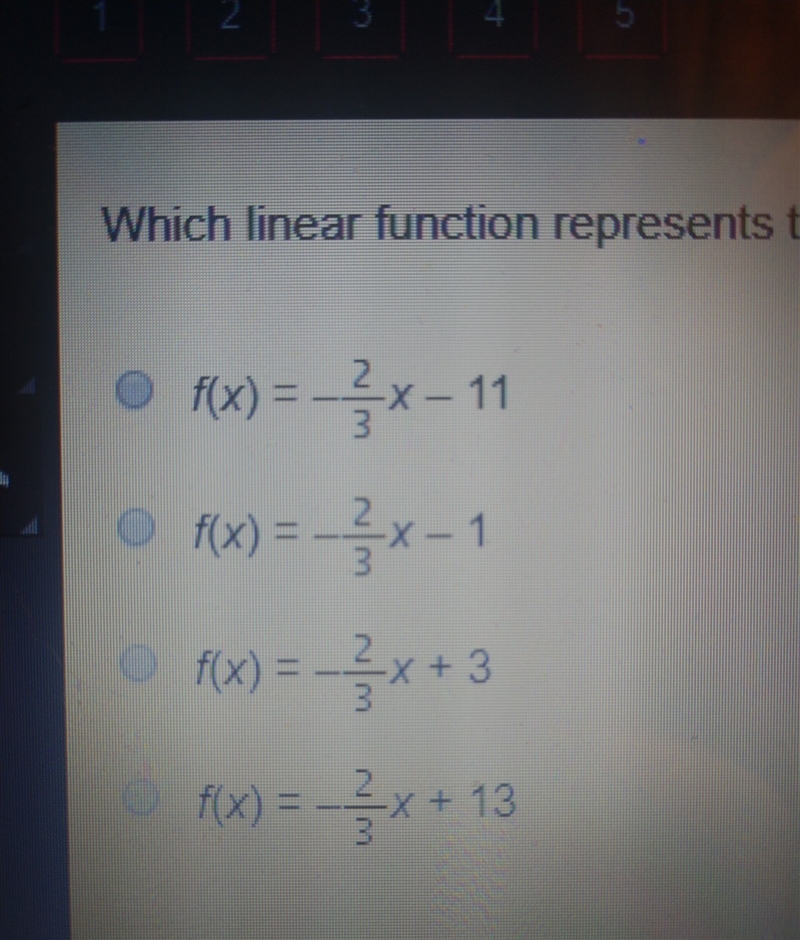 Which linear function represents the line given by the point slope equation y + 7= 2/3(x-example-1