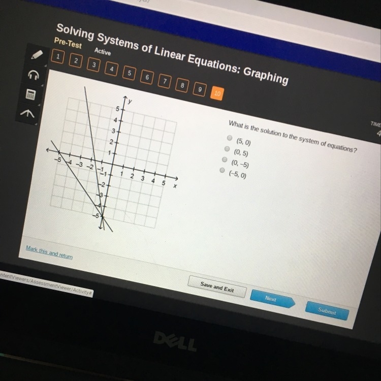 What is the solution to the system of equations? (5,0) (0,5) (0,–5) (–5,0) Helppp-example-1