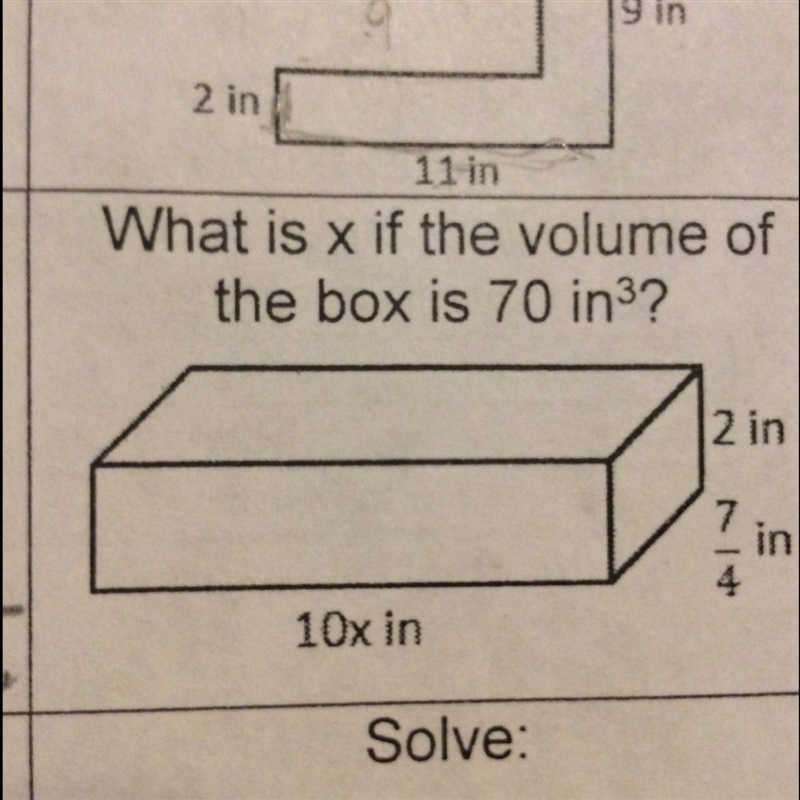 What is x if the volume of the box is 70 in 3-example-1