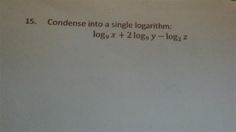 Please help condense into a single logarithm:-example-1