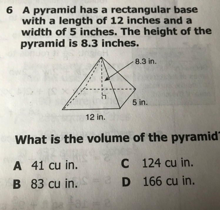 A. 41 Cu in B. 83 Cu in C. 124 Cu in D. 166 Cu in-example-1