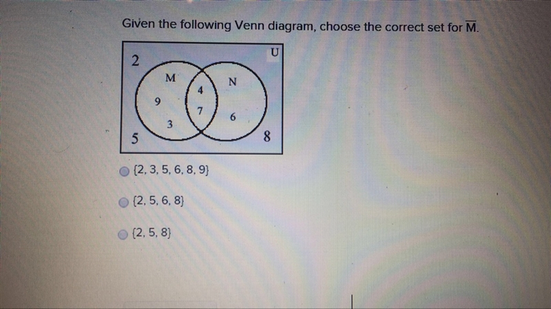 Given the following venn diagram choose the correct set for M-example-1