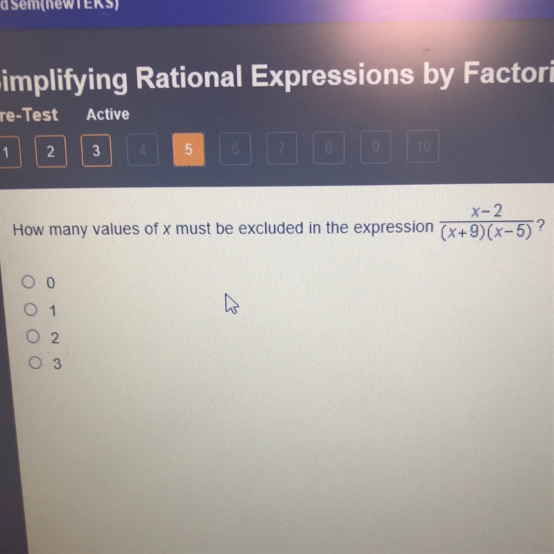 How many values of x must be excluded in the expression x-2/(x+9)(x-5)?-example-1