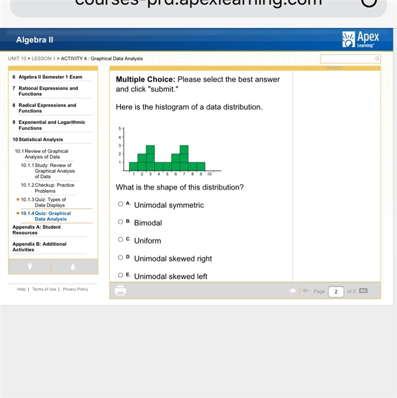 Here is the histogram of a data distribution. What is the shape of this distribution-example-1