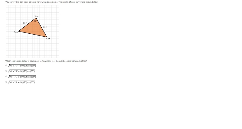 You survey two oak trees across a narrow but deep gorge. The results of your survey-example-1