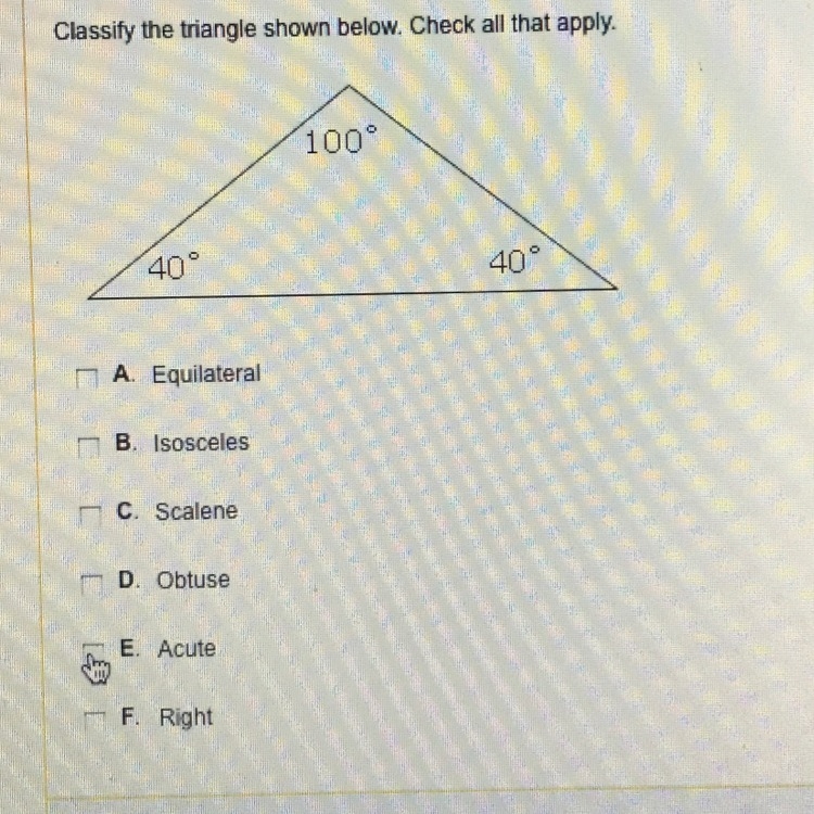 Classify the triangle shown below. Check all that apply.-example-1