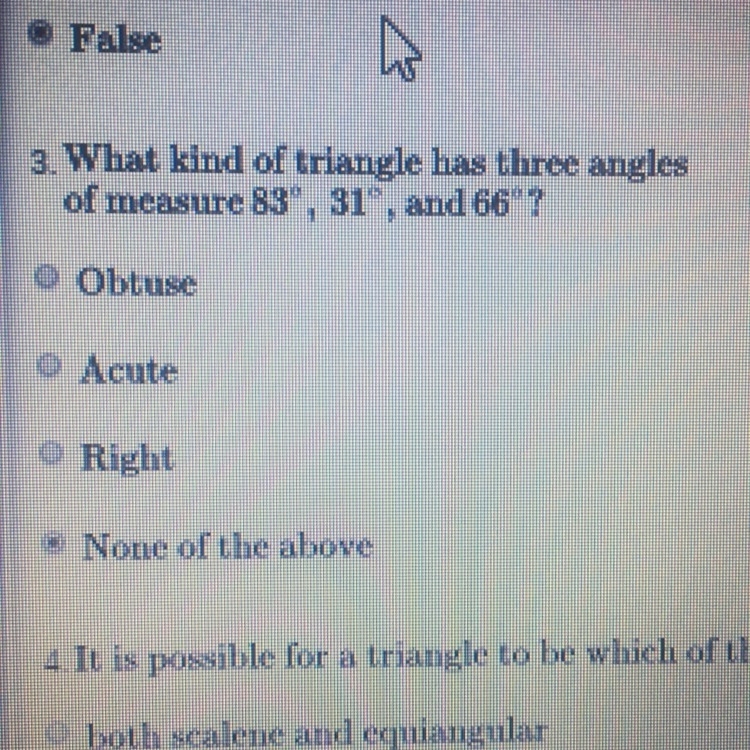 What kind of triangle has three angles of measure 83 degrees, 31 degrees and 66 degrees-example-1