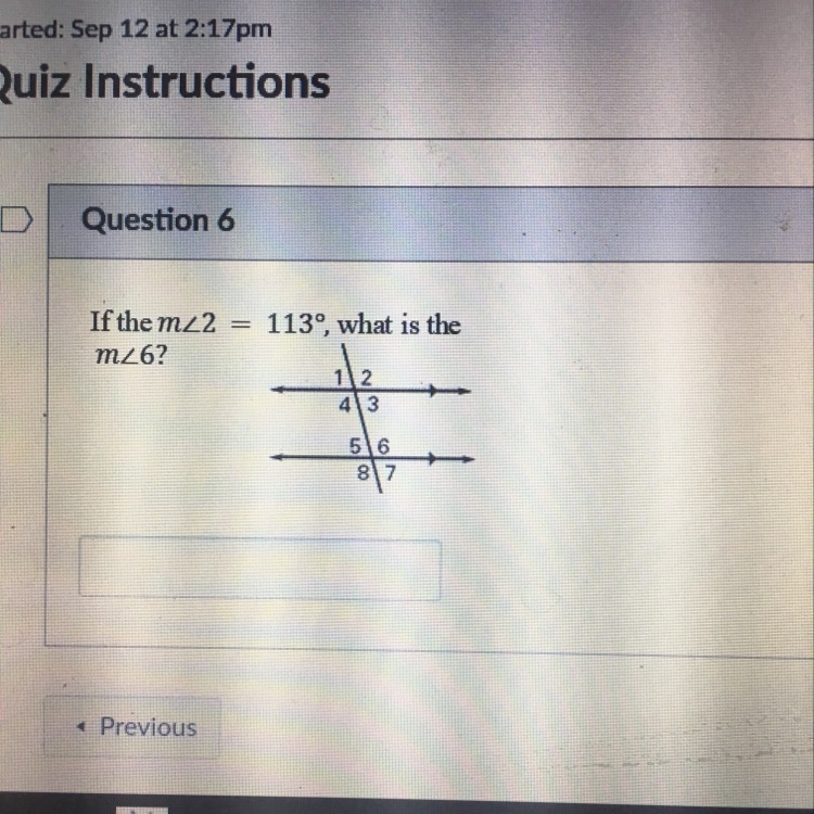 If the m angle 2 = 113 what is the angle 6-example-1