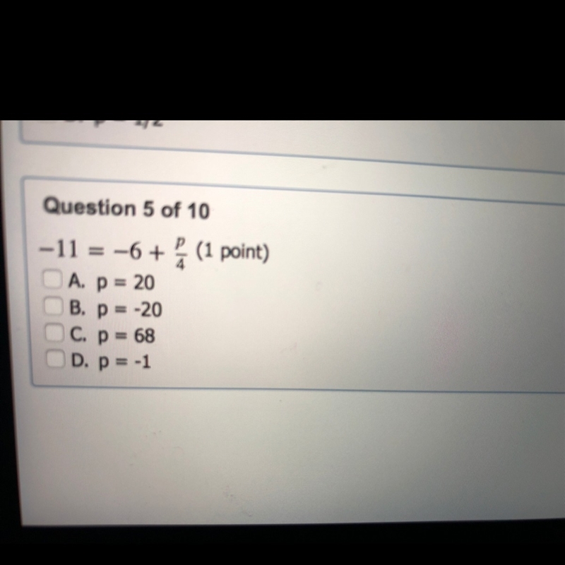 -11=-6+p/4 (liberal arts mathematics)-example-1