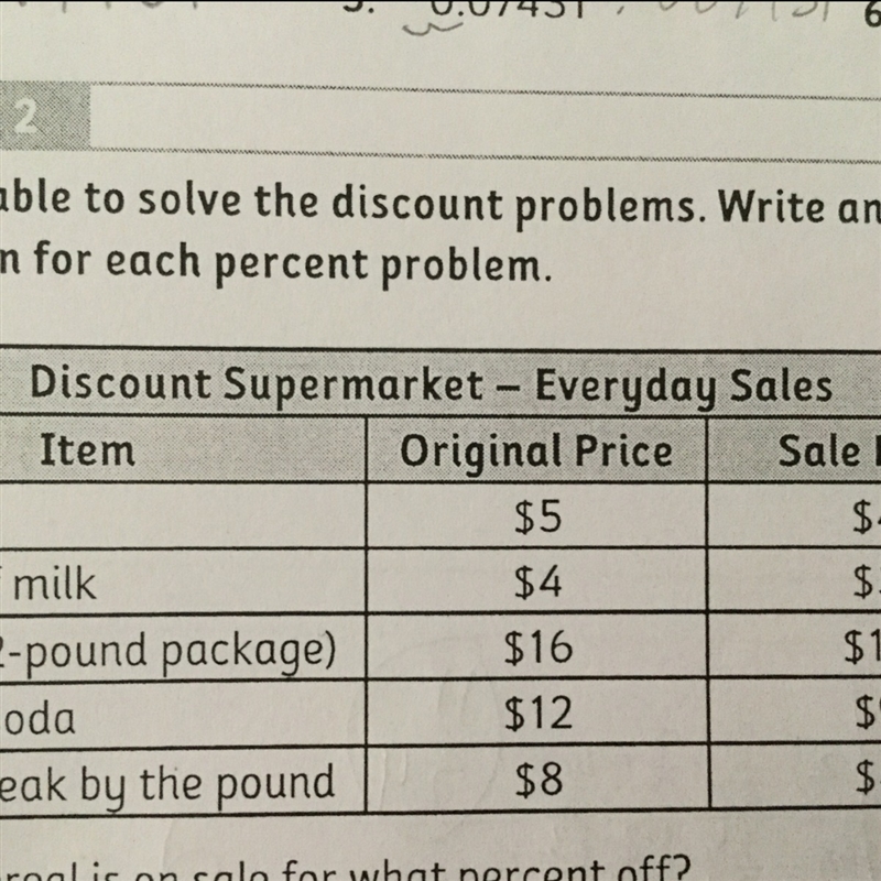 The cereal is on sale for what percent off? The gallon of milk is on sale for what-example-1