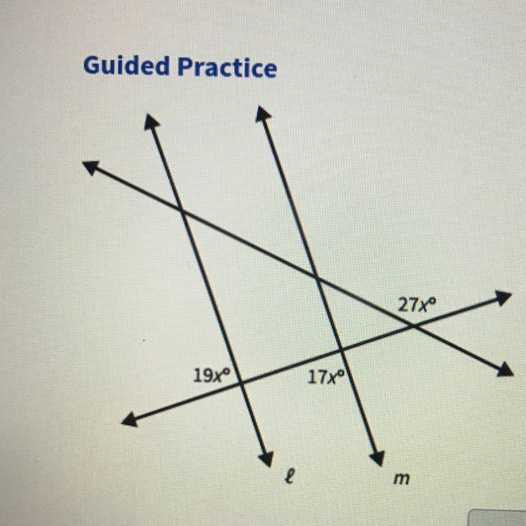 Look at the figure find the value of x for which l || m-example-1