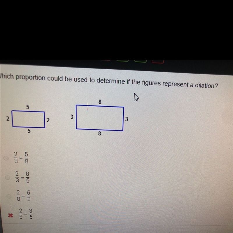 Which proportion could be used to determine if the figure ms represent a dilation-example-1