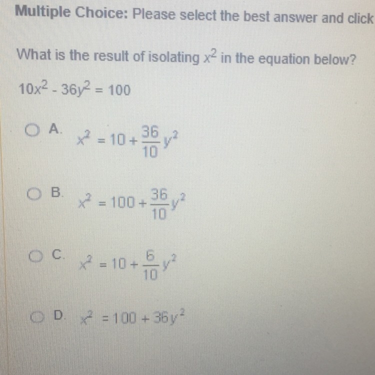 What is the result of isolating x^2 in the equation below?-example-1