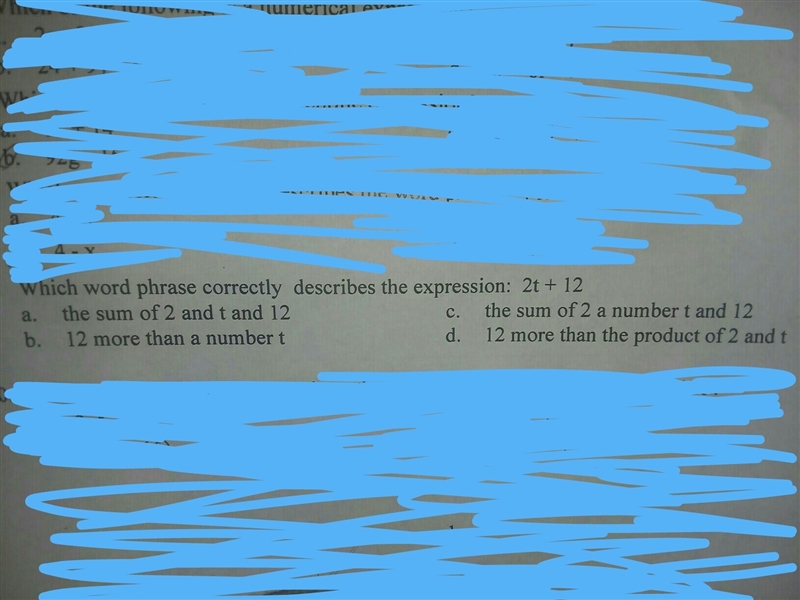 Which phrase correctly describes the expression: 2t + 12 ?-example-1