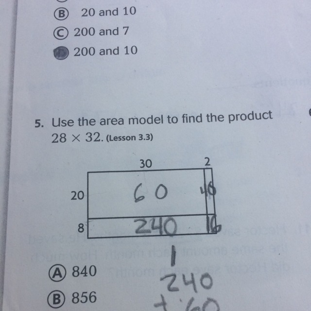 Use a area model to find the product 28 time 32-example-1