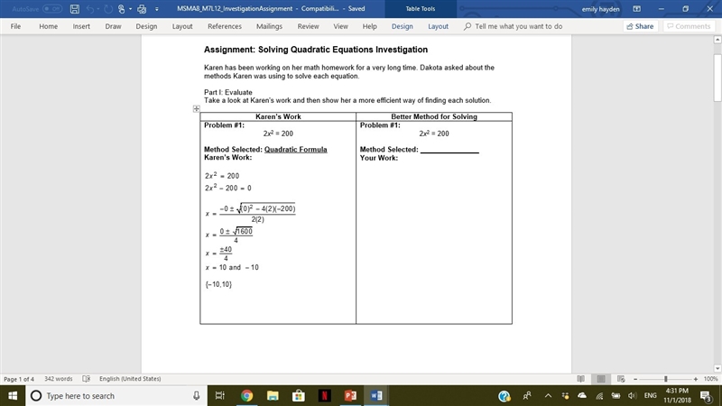 PLEASE HELP, I'M BEGGING YOU!!!! 100 POINTS!!! I NEED ANSWERS Karen has been working-example-1