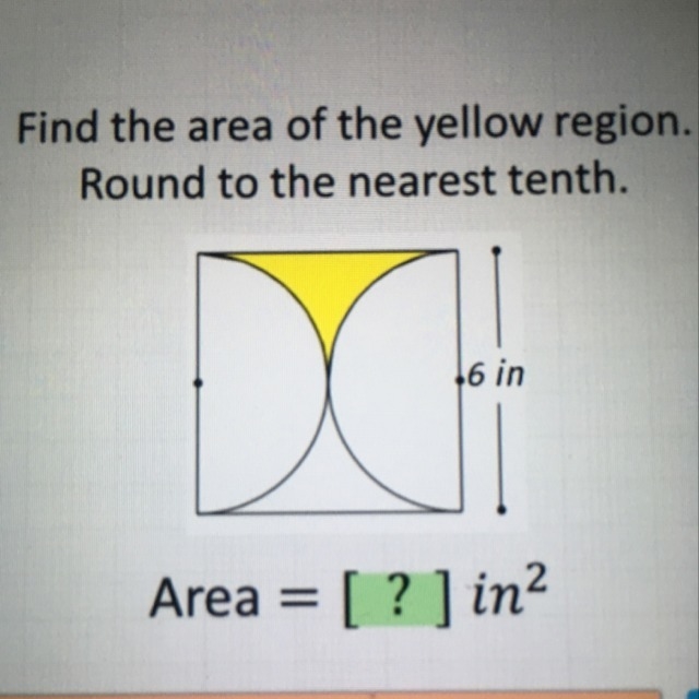 Please help. Find the area of the shaded region. Side lengths of 6-example-1