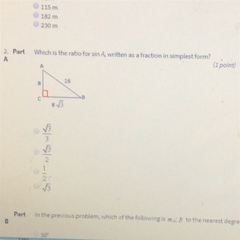 Which is the ratio for sin A, written as a fraction in simplest form?-example-1