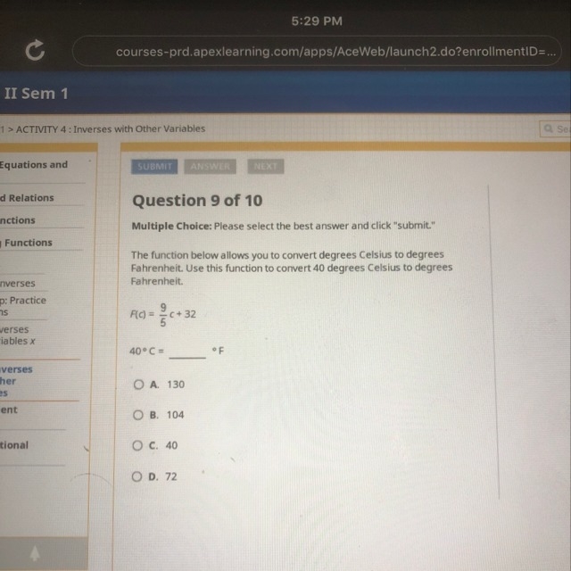 The function below allows you to convert degrees Celsius-example-1