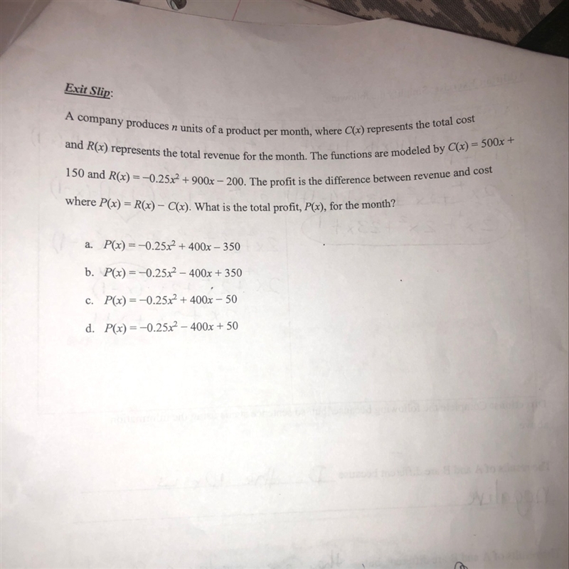 What is the total profit p (x) for the month-example-1