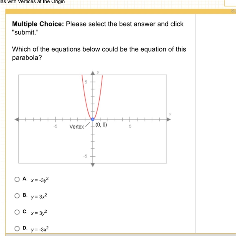 Which of the equations below could be the equation of this parabola?-example-1