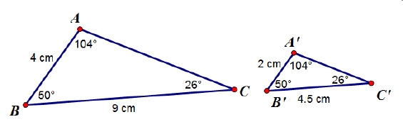 The two triangles below are similar. What is the ratio of the corresponding side lengths-example-1