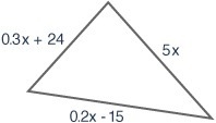 Write an expression for the perimeter of the triangle shown below 10x − 9 10x − 39 5.5x-example-1