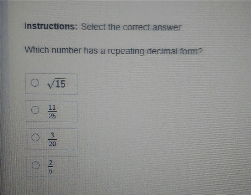 Which number has a repeating decimal form?-example-1