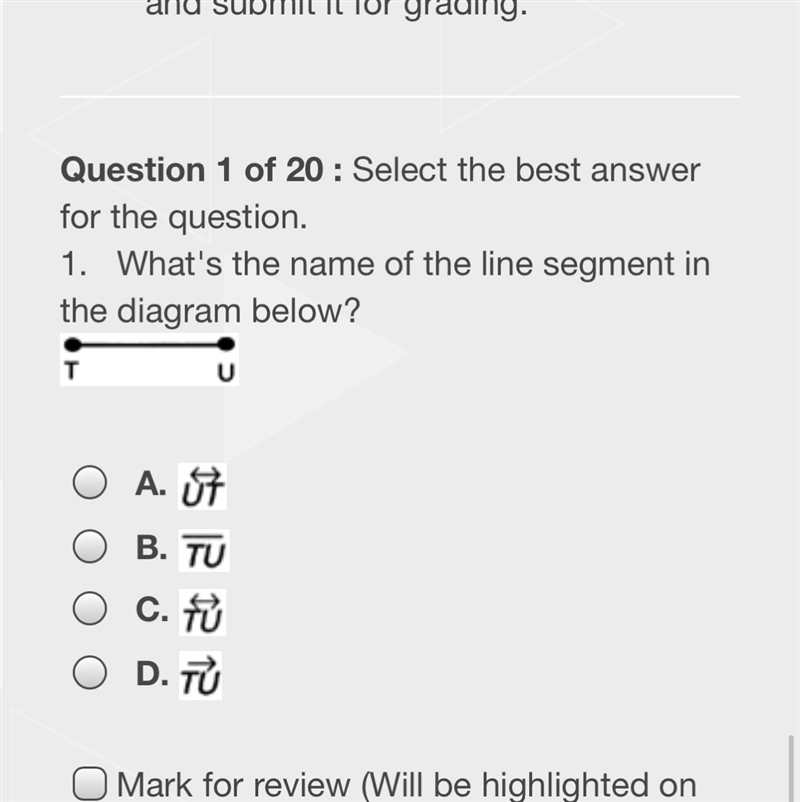 What's the name of the line segment in the diagram below? A. B. C. D.-example-1