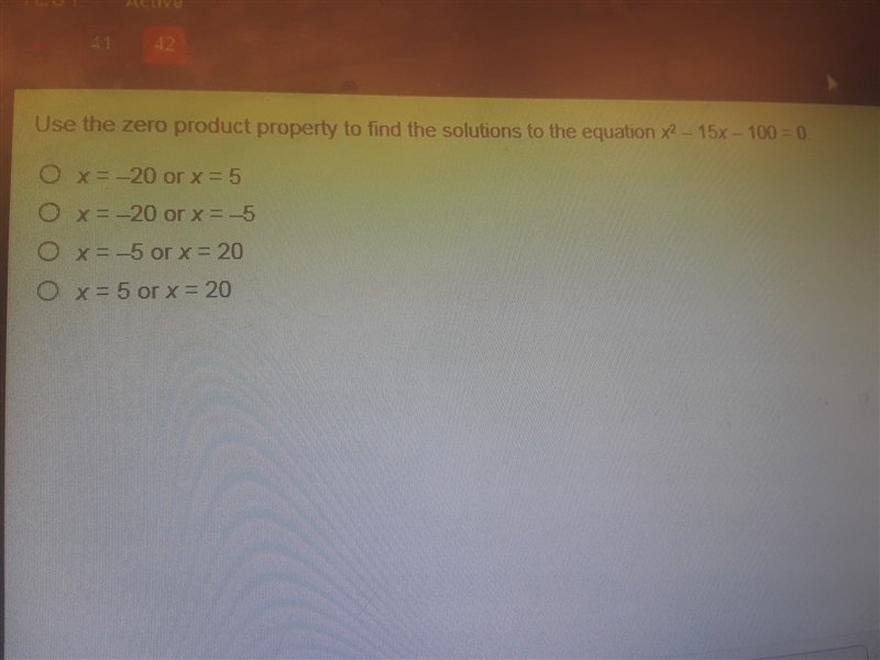 Use the zero product property to find the solutions to the equation. x^2-15x-100=0-example-1