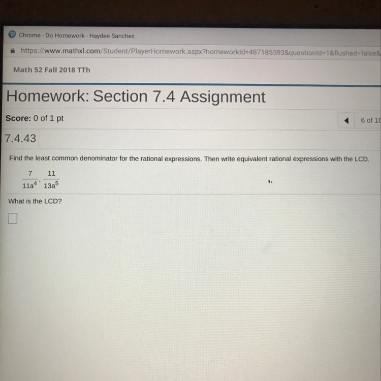 What is the LCD of 7/11a and 11/13a-example-1