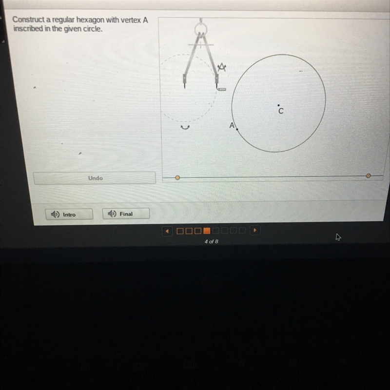 Construct a regular hexagon with vertex A inscribed in the given circle-example-1