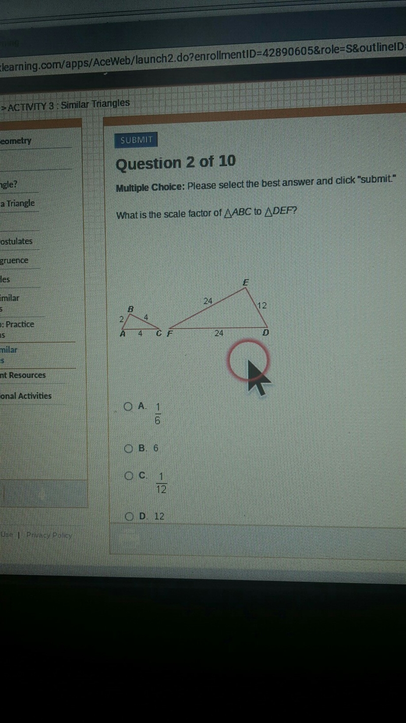 What Is the scale factor of triangle ABC to triangle DEF ?-example-1