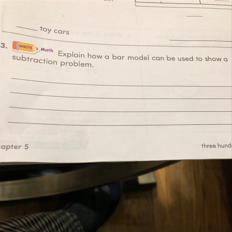 Explain how a bar model can be used to show a subtraction problem.-example-1