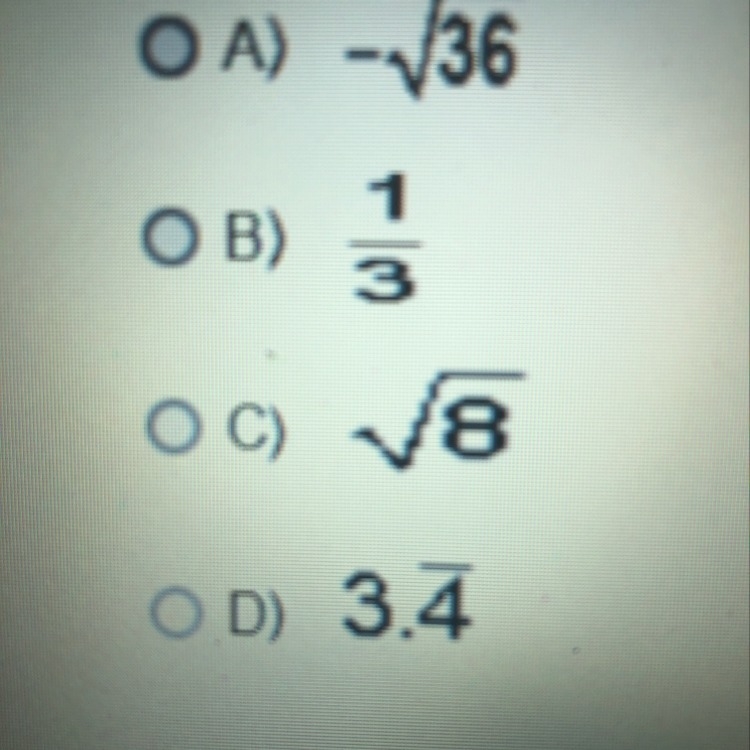 Which of these numbers are irrational-example-1