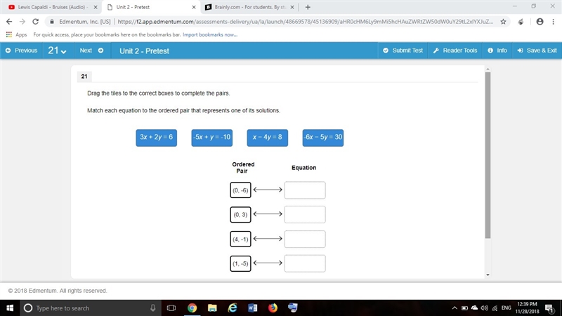 HELP!!!!! Drag the tiles to the correct boxes to complete the pairs. Match each equation-example-1