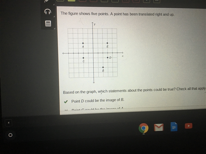 The figure shows five points. A point has been translated right and up-example-1