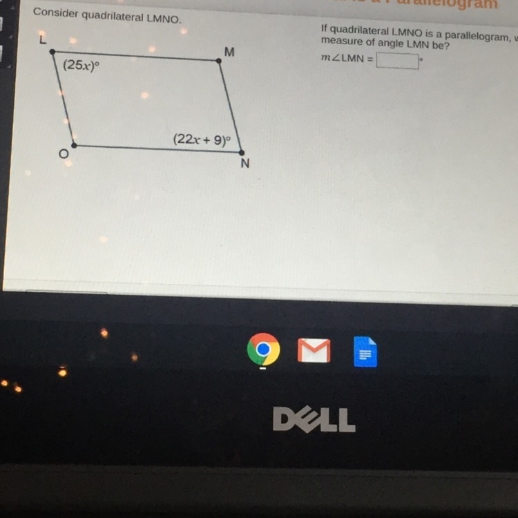 What must the measure of angle LMN be? m∠LMN = °-example-1